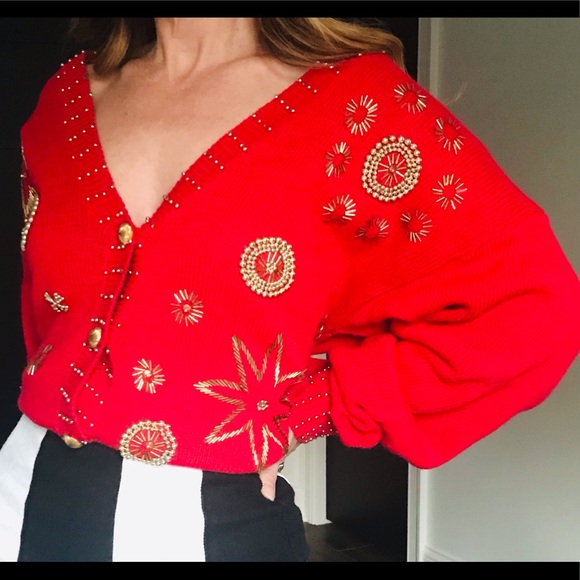 Vintage Sweaters - Vintage gold beaded cardigan
